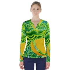 Zitro Abstract Sour Texture Food V-neck Long Sleeve Top by Amaryn4rt