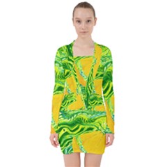 Zitro Abstract Sour Texture Food V-neck Bodycon Long Sleeve Dress by Amaryn4rt