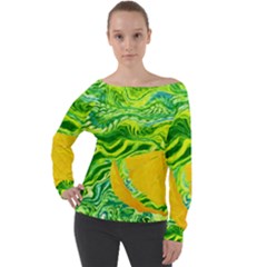 Zitro Abstract Sour Texture Food Off Shoulder Long Sleeve Velour Top by Amaryn4rt