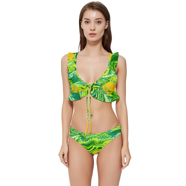 Zitro Abstract Sour Texture Food Low Cut Ruffle Edge Bikini Set