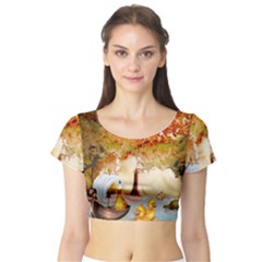 Art Kuecken Badespass Arrangemen Short Sleeve Crop Top by Amaryn4rt