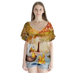 Art Kuecken Badespass Arrangemen V-neck Flutter Sleeve Top by Amaryn4rt