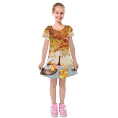 Art Kuecken Badespass Arrangemen Kids  Short Sleeve Velvet Dress