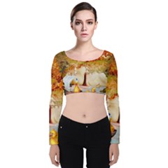 Art Kuecken Badespass Arrangemen Velvet Long Sleeve Crop Top by Amaryn4rt