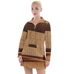 Architecture Art Boxes Brown Women s Long Sleeve Casual Dress by Amaryn4rt