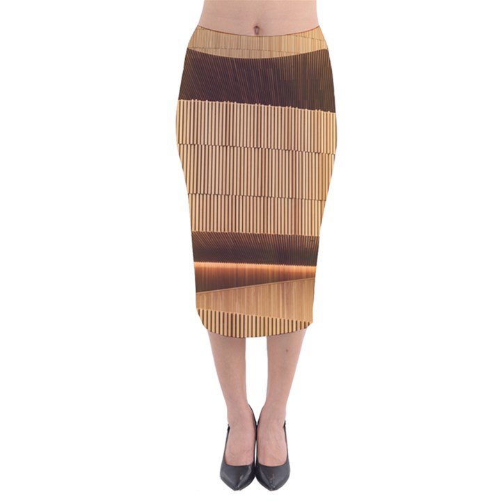 Architecture Art Boxes Brown Velvet Midi Pencil Skirt