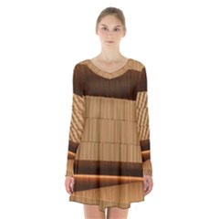 Architecture Art Boxes Brown Long Sleeve Velvet V-neck Dress