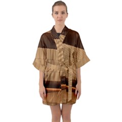 Architecture Art Boxes Brown Half Sleeve Satin Kimono  by Amaryn4rt