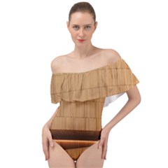 Architecture Art Boxes Brown Off Shoulder Velour Bodysuit  by Amaryn4rt