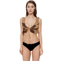 Architecture Art Boxes Brown Low Cut Ruffle Edge Bikini Top by Amaryn4rt