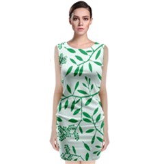 Leaves Foliage Green Wallpaper Sleeveless Velvet Midi Dress