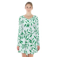 Leaves Foliage Green Wallpaper Long Sleeve Velvet V-neck Dress