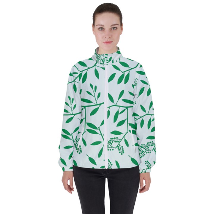 Leaves Foliage Green Wallpaper Women s High Neck Windbreaker