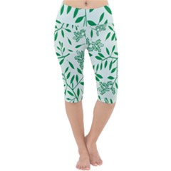 Leaves Foliage Green Wallpaper Lightweight Velour Cropped Yoga Leggings by Amaryn4rt