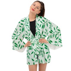 Leaves Foliage Green Wallpaper Long Sleeve Kimono by Amaryn4rt