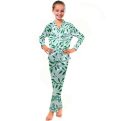 Leaves Foliage Green Wallpaper Kids  Satin Long Sleeve Pajamas Set by Amaryn4rt