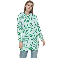 Leaves Foliage Green Wallpaper Women s Long Oversized Pullover Hoodie