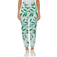 Leaves Foliage Green Wallpaper Women s Cropped Drawstring Pants by Amaryn4rt