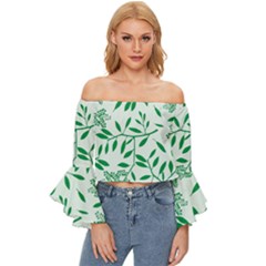 Leaves Foliage Green Wallpaper Off Shoulder Flutter Bell Sleeve Top