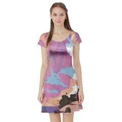 Pink Mountains Grand Canyon Psychedelic Mountain Short Sleeve Skater Dress