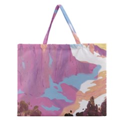 Pink Mountains Grand Canyon Psychedelic Mountain Zipper Large Tote Bag