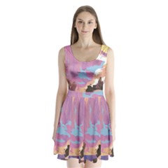 Pink Mountains Grand Canyon Psychedelic Mountain Split Back Mini Dress 