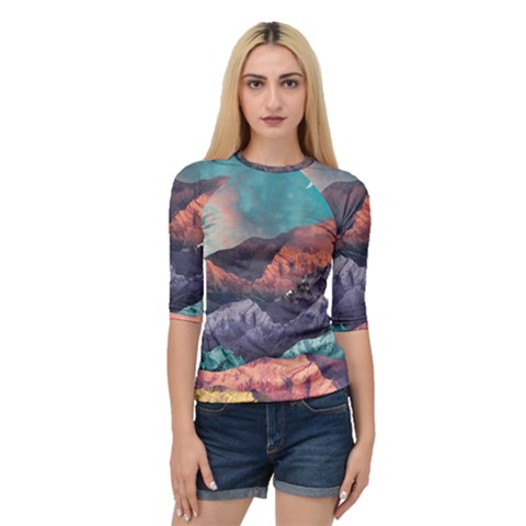 Adventure Psychedelic Mountain Quarter Sleeve Raglan T-shirt by Modalart