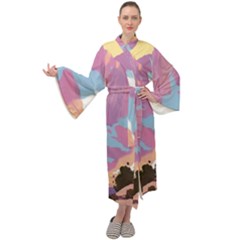 Pink Mountains Grand Canyon Psychedelic Mountain Maxi Velvet Kimono