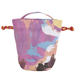 Pink Mountains Grand Canyon Psychedelic Mountain Drawstring Bucket Bag