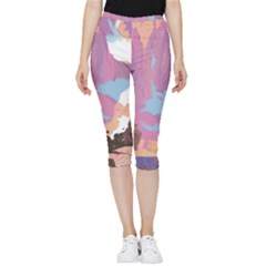 Pink Mountains Grand Canyon Psychedelic Mountain Inside Out Lightweight Velour Capri Leggings 