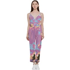 Pink Mountains Grand Canyon Psychedelic Mountain V-neck Camisole Jumpsuit by Modalart