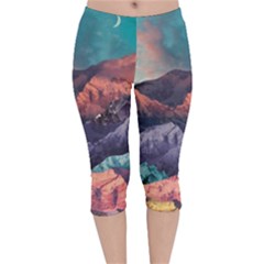 Adventure Psychedelic Mountain Velvet Capri Leggings  by Modalart