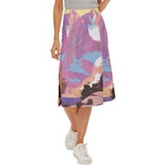 Pink Mountains Grand Canyon Psychedelic Mountain Midi Panel Skirt by Modalart