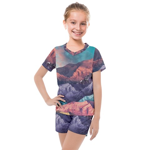 Adventure Psychedelic Mountain Kids  Mesh T-shirt And Shorts Set by Modalart