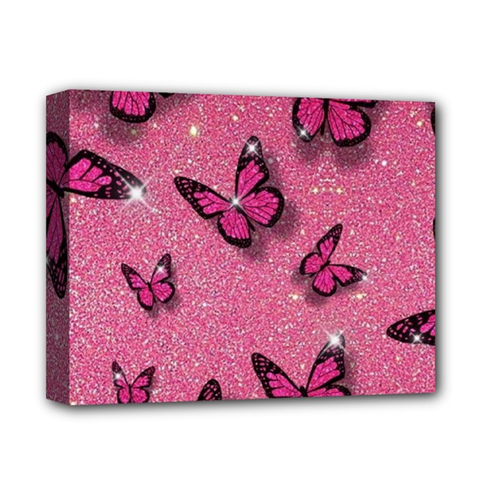 Pink Glitter Butterfly Deluxe Canvas 14  x 11  (Stretched)