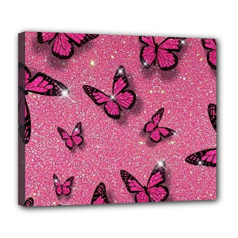 Pink Glitter Butterfly Deluxe Canvas 24  X 20  (stretched) by Modalart