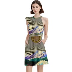 Surreal Art Psychadelic Mountain Cocktail Party Halter Sleeveless Dress With Pockets