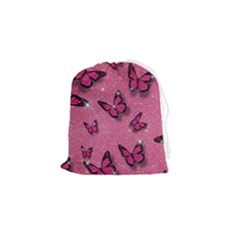 Pink Glitter Butterfly Drawstring Pouch (small) by Modalart