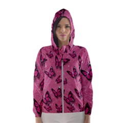 Pink Glitter Butterfly Women s Hooded Windbreaker