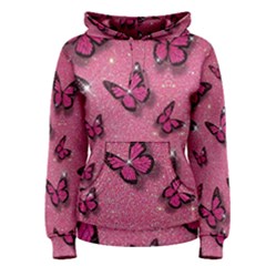 Pink Glitter Butterfly Women s Pullover Hoodie