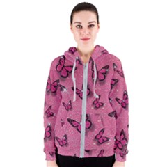 Pink Glitter Butterfly Women s Zipper Hoodie