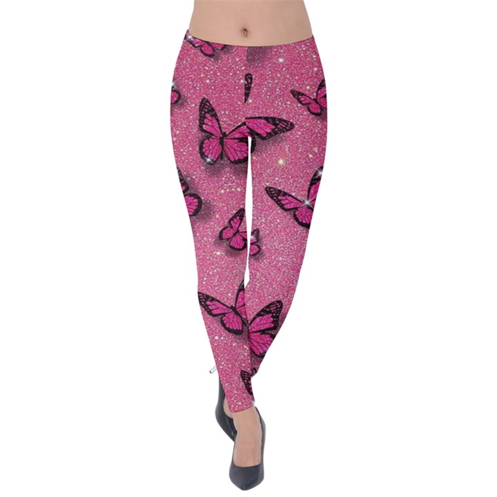 Pink Glitter Butterfly Velvet Leggings