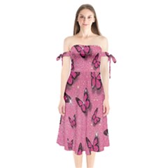 Pink Glitter Butterfly Shoulder Tie Bardot Midi Dress by Modalart