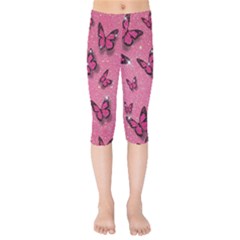 Pink Glitter Butterfly Kids  Capri Leggings  by Modalart