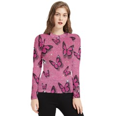 Pink Glitter Butterfly Women s Long Sleeve Rash Guard by Modalart