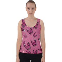 Pink Glitter Butterfly Velvet Tank Top by Modalart