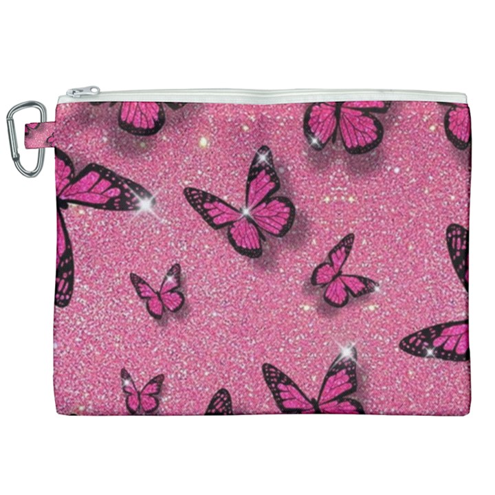 Pink Glitter Butterfly Canvas Cosmetic Bag (XXL)