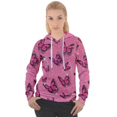 Pink Glitter Butterfly Women s Overhead Hoodie