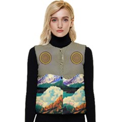 Surreal Art Psychadelic Mountain Women s Button Up Puffer Vest