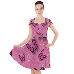 Pink Glitter Butterfly Cap Sleeve Midi Dress by Modalart